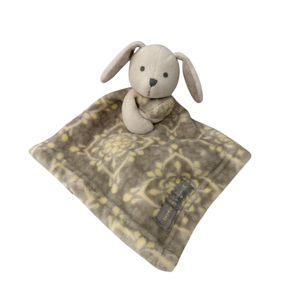 Blankets & Beyond Bunny Lovey Security Blanket Gray Yellow Floral Plush Kids Toy